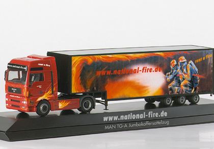MAN TGA XXL Jumbo box semitrailer “National Fire”, PC Herpa 120418