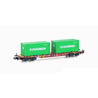 Container Wagon Sgjkkmms 699 wit 2 Evergreen Containers – Hobbytrain (by Lemke) H23204