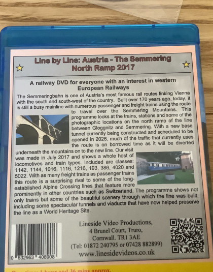 European Railway Line By Line Austria, The Semmering Hahn North Ramp 2017  Lineside Video Productions Blue Ray DVD  