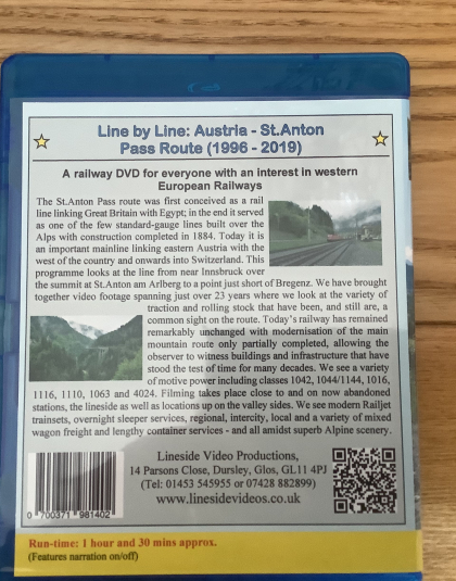 European Railway Line By Line Austria, The St Anton Pass Route through the years 1996 – 2019  Lineside Video Productions Blue Ray DVD