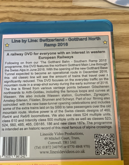 European Railway Line By Line Switzerland, The Gotthard N orth Ramp 2016  Lineside Video Productions Blue Ray DVD  