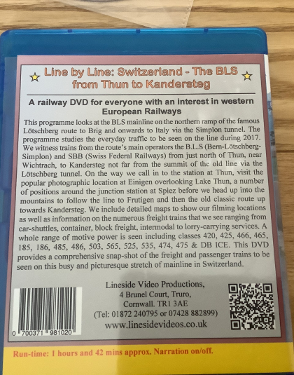 European Railway Line By Line Switzerland, The BLS from Thun to Kandersteg.  Lineside Video Productions Blue Ray DVD  