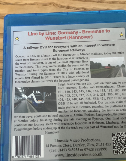 European Railway Line By Line Germany, Bremen to Wunstorf (Hannover)  Lineside Video Productions Blue Ray DVD  