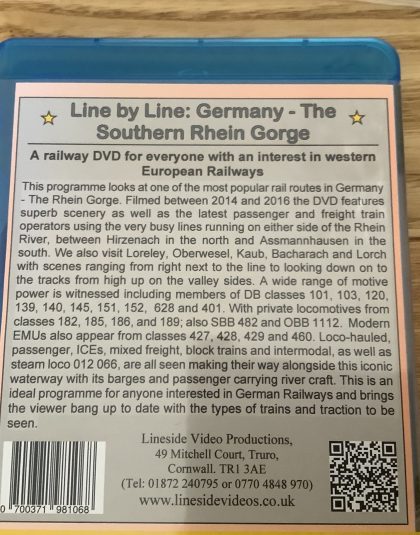 European Railway Line By Line Germany, The Southern Rhein Gorge  Lineside Video Productions Blue Ray DVD  