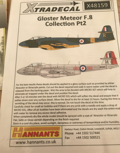 Gloster Meteor F8 Collection Pt2 Transfers 1: 48 scale – Xtradecal x48159
