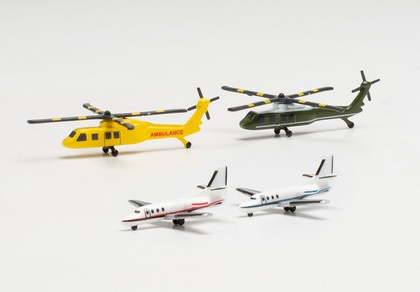 HELICOPTERS (2) & PRIVATE JETS (2) SET – Herpa 535939